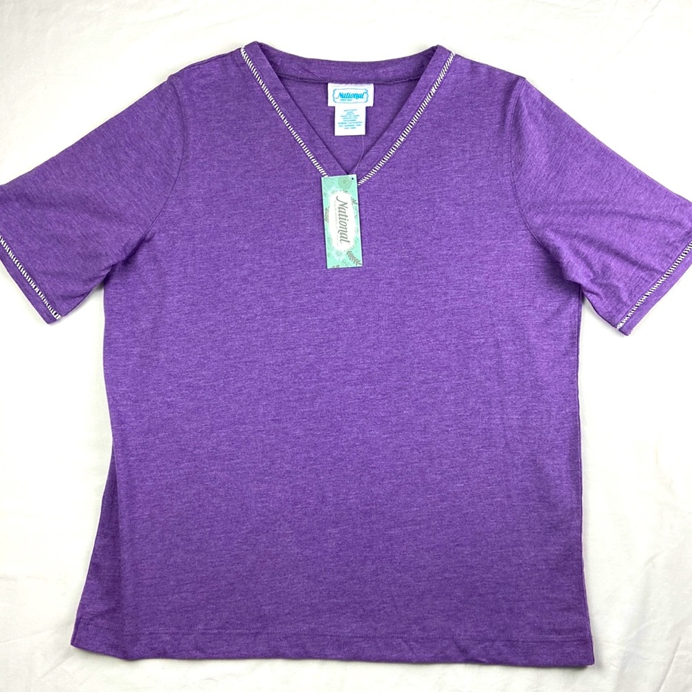 NWT Catalog Vintage purple cotton blend V-neck tee with accent stitching